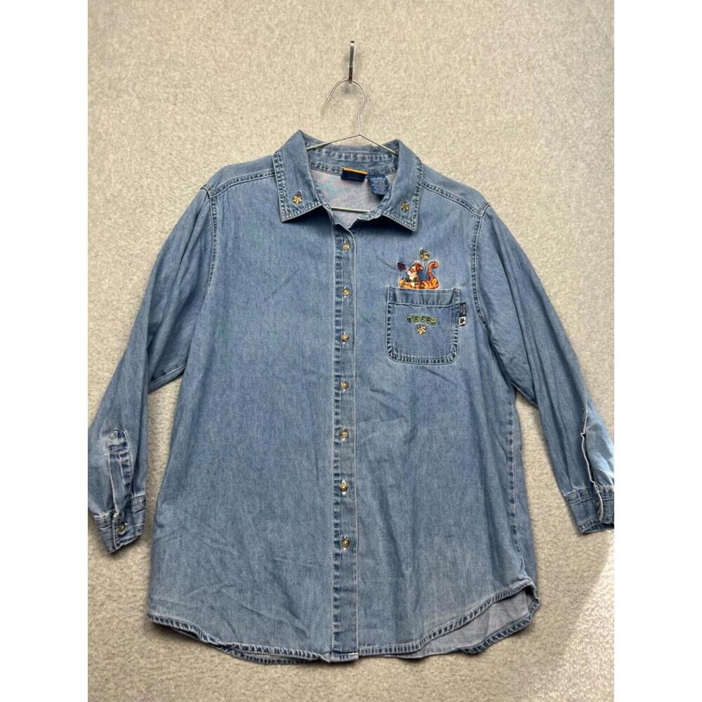 Vintage Winnie The Pooh Long Sleeve Embroidered Button Denim Shirt Womens 14/16